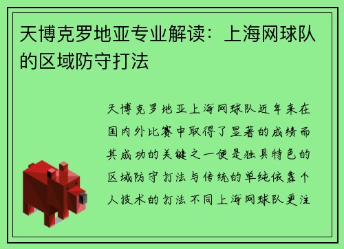 天博克罗地亚专业解读：上海网球队的区域防守打法